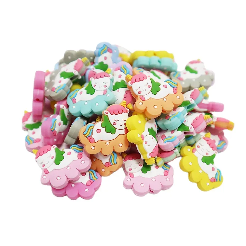 20pcs New Unicorn Silicone Focal Beads Food Grade Teether Beads Baby Chewable Molar Toys DIY Nipple Chain Jewelry Accessories