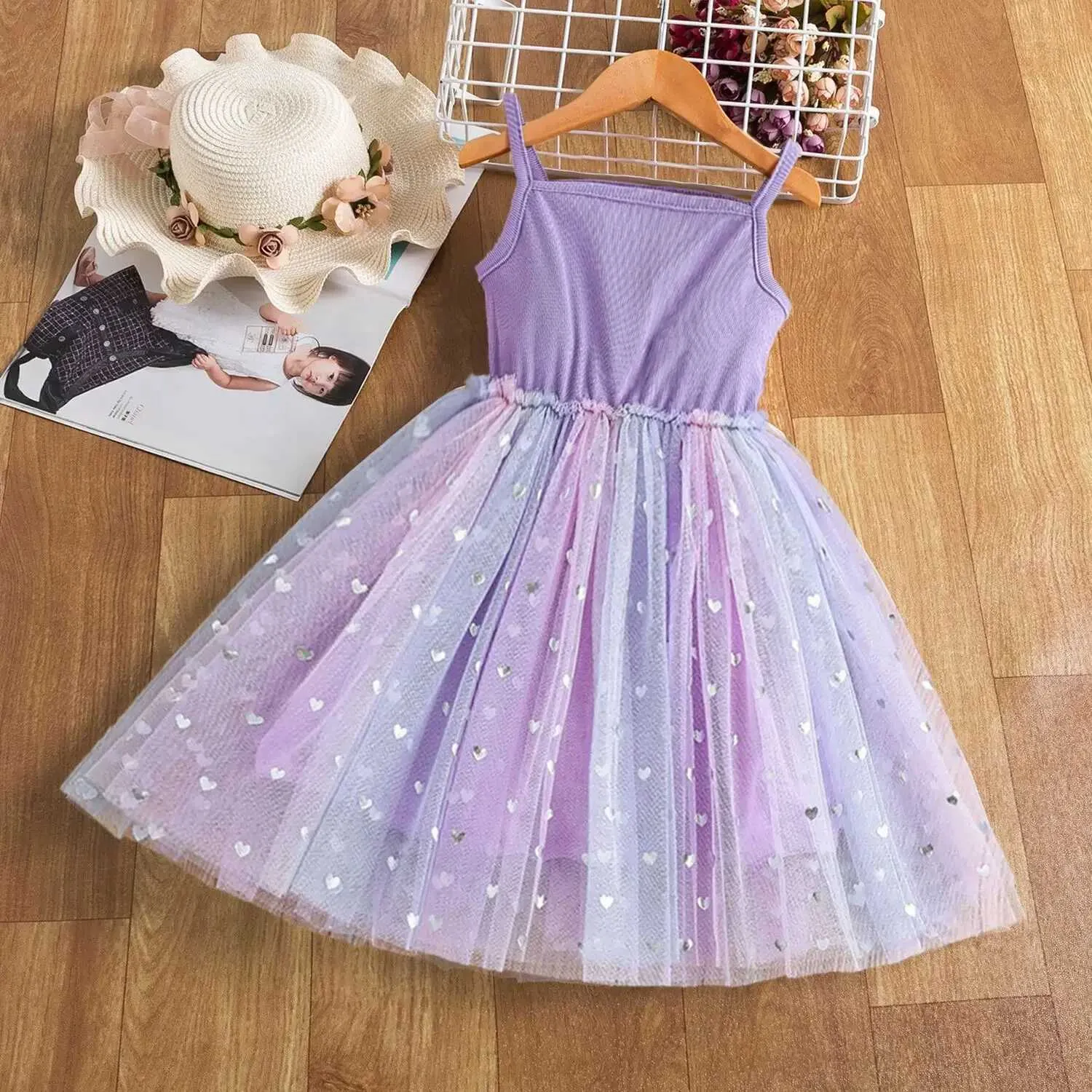 Girl's Dresses Summer Dress for Baby Girls Rainbow Tutu Sling Tulle Kids Birthday Wedding Party Princess Dress Children Casual Clothes 1-5 Yrs