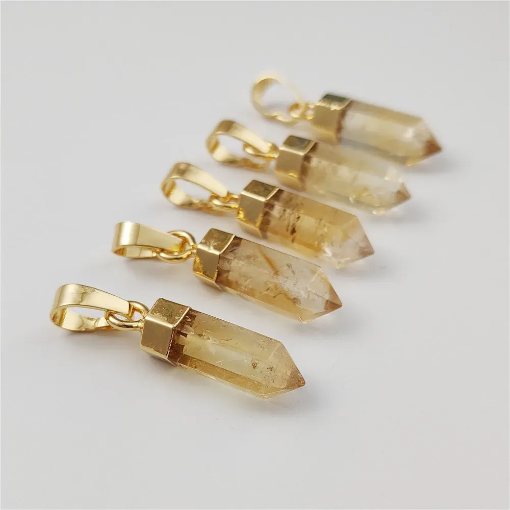 Fuwo Wholesale Natural Light Color Citrines Point Pendentif, Bullet Shape Spike Crystal Accessoires pour les bijoux Making 5PCS PD130