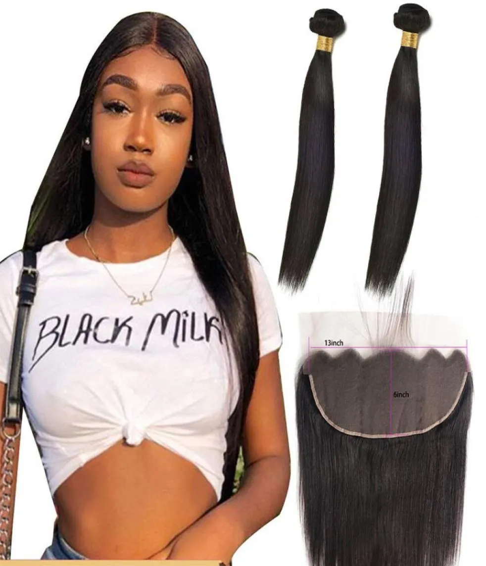 Peruaans Human Hair Silky rechte 830 inch Haarextensions Bundels met 13x6 kanten frontale onderdeel natuurlijke kleur 3 stks maagdelijk hai9882179