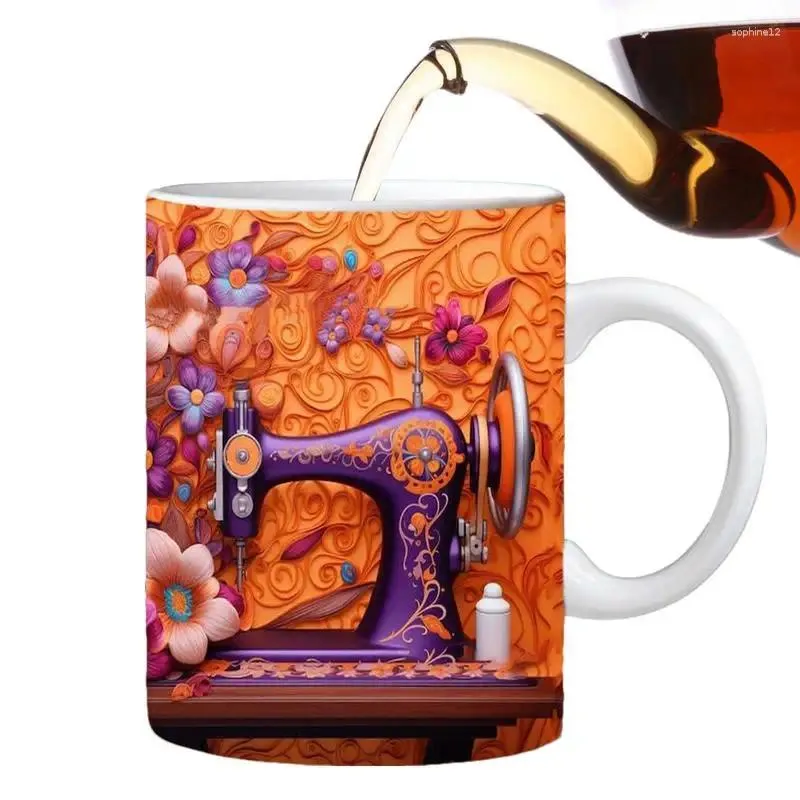 Tazas de cerámica taza de café 3d de costura 3D taza de lavavajillas de la taza novedosa con máquina floral para té y