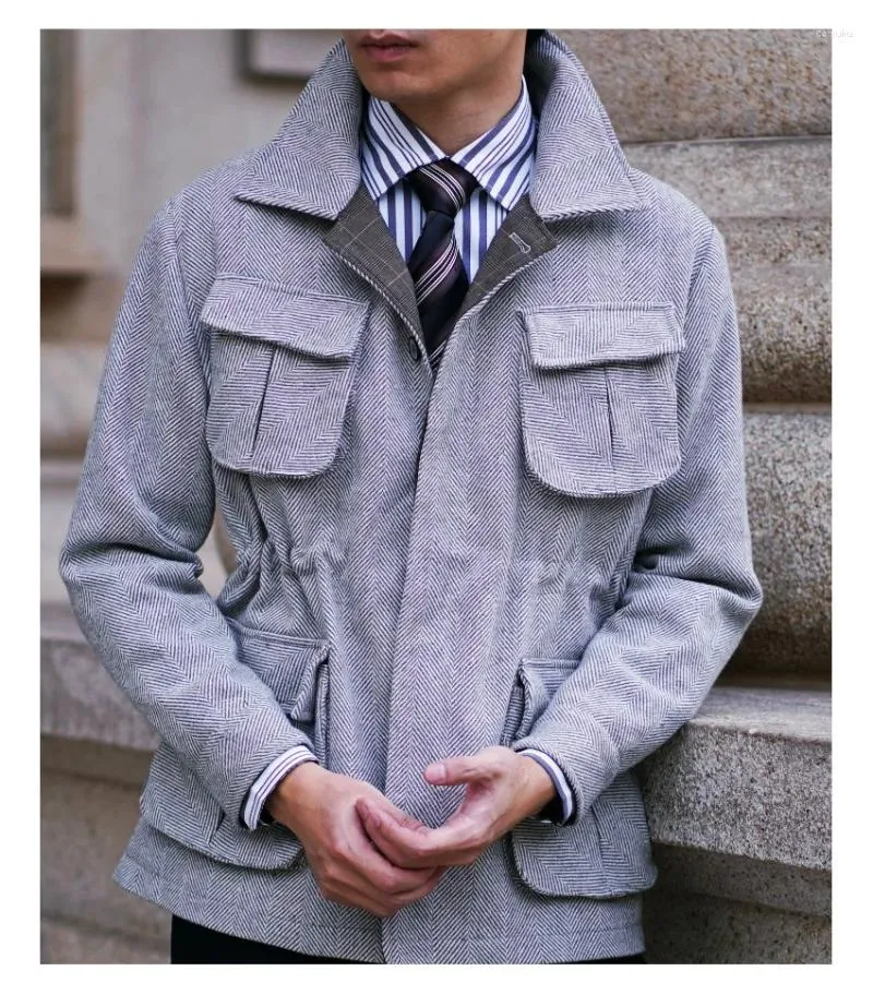 メンズジャケット2024秋と冬の肥厚ジャケットビジネスカジュアルなストライプコートブティックブティッシュスタイルの紳士