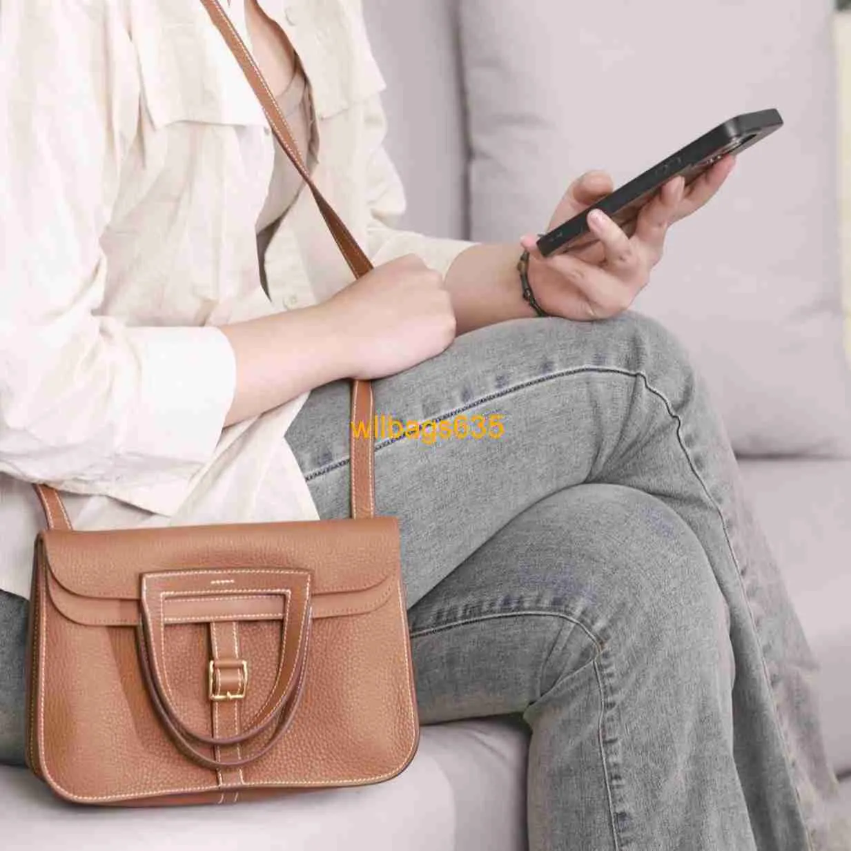 Halzan handväskor läder crossbody väskor 2024 Ny importerad TC Cowhide Halzan25 Handgjorda Hazan Bag Handheld One Shoulder Crossbody Womens Bag versat Have Logo HB6O