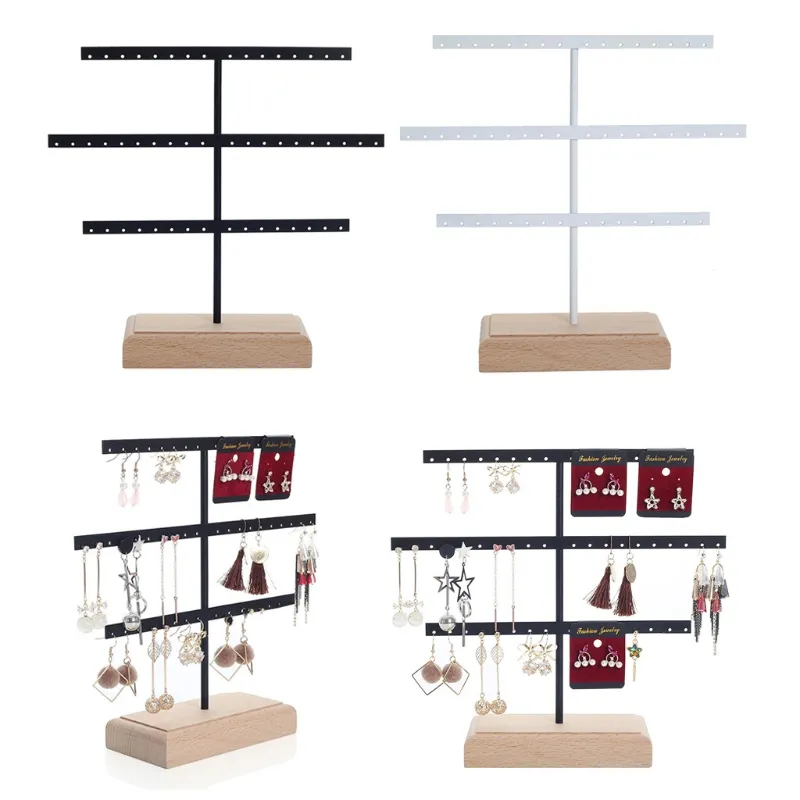 Jewelry Organizer Display Stand 3-Tier Earrings Holder Rack with 52 Holes for Hanging Earring Jewelry Display Tree