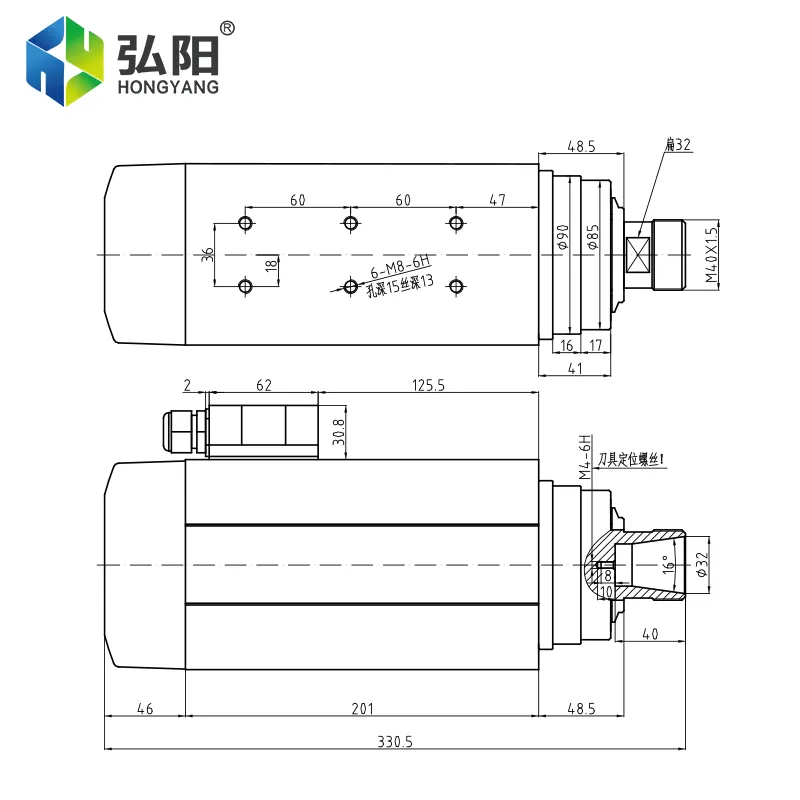 HQD Spindle 4.5kw ER32 Square Air-Cooled Spindle Motor 220v 380v Woodworking Engraving 18000RPM 300Hz For CNC Router