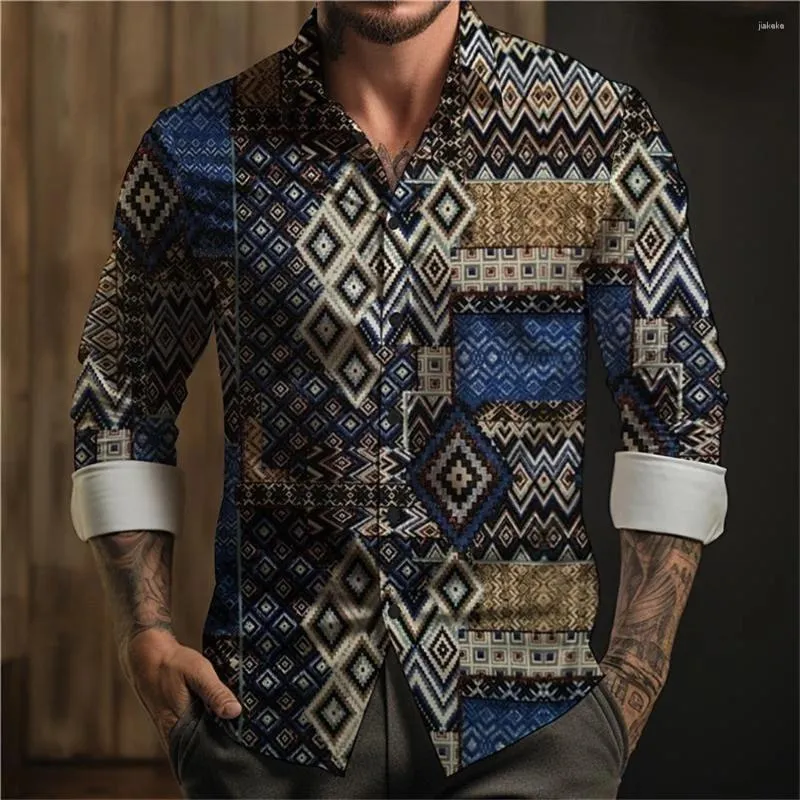 Casual shirts voor heren 2024 Etnische stijl Gedrukt shirt voor dagelijkse vakantie Street Hoogwaardige mode Comfortabele stofontwerpster Kleding