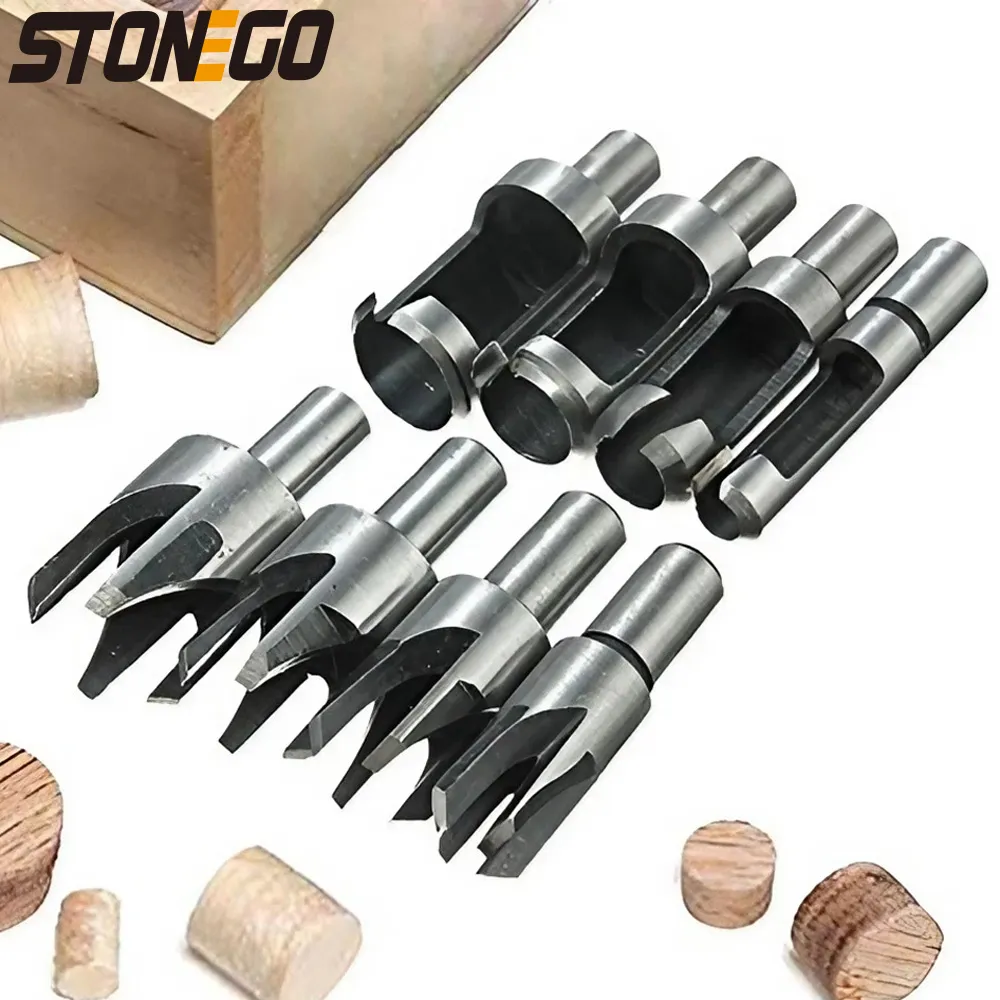 STONEGO Wood Plug Cutter Drill Bit Set - Straight and Tapered Taper, 6mm/10mm/13mm/16mm Woodworking Tool