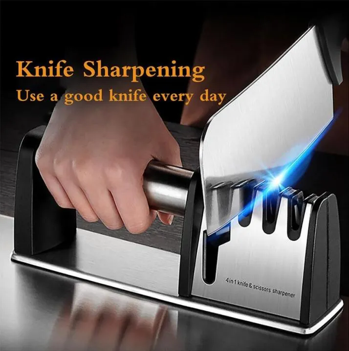 Knivslipare 4 i 1 diamantbelagda finstång knivar och sax skärpa sten lätt att skärpa köksverktyget6086398