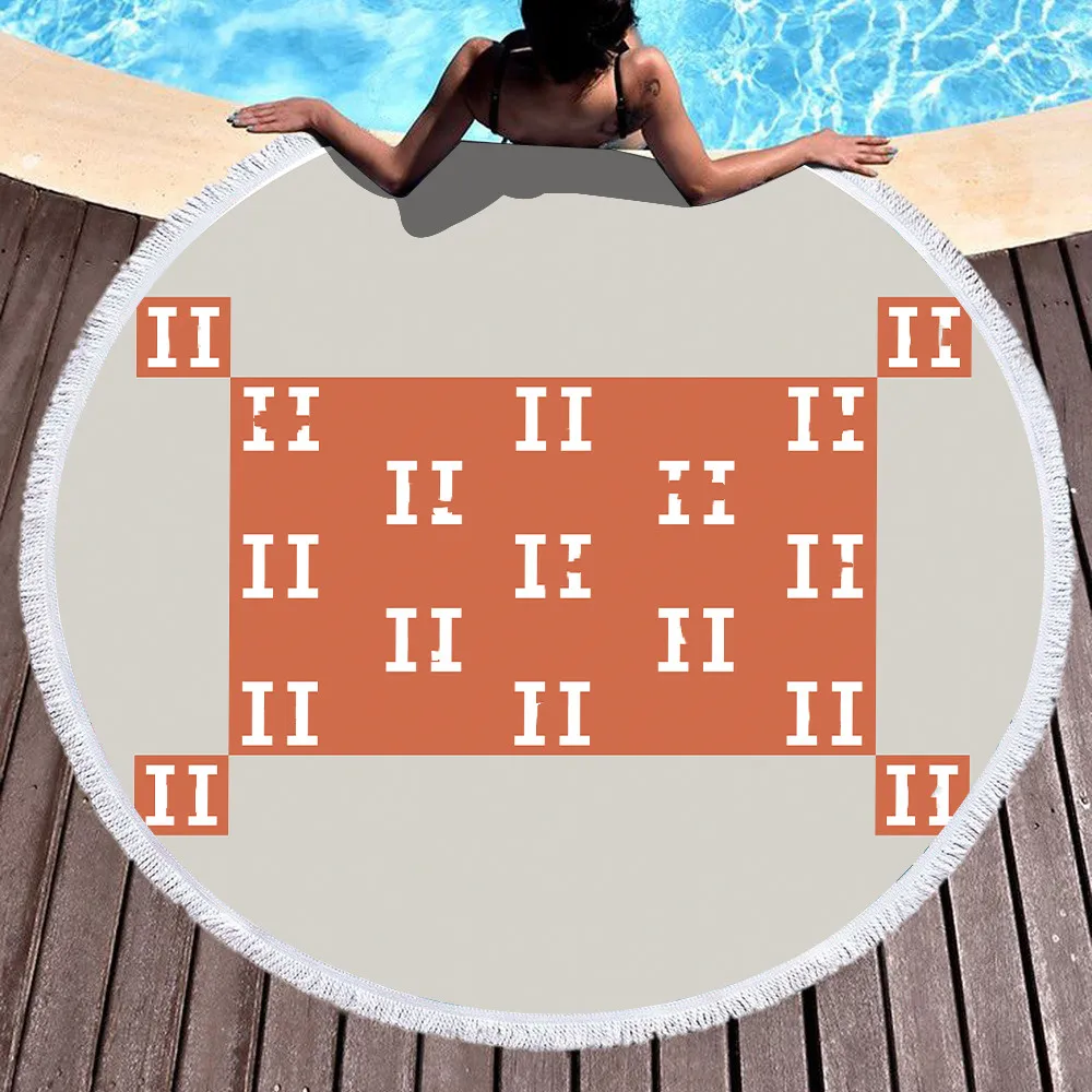 round Beach Towel Microfiber Digital Printing round Mat Tide Brand Personalized Patterns round Bath Towel with Tassel