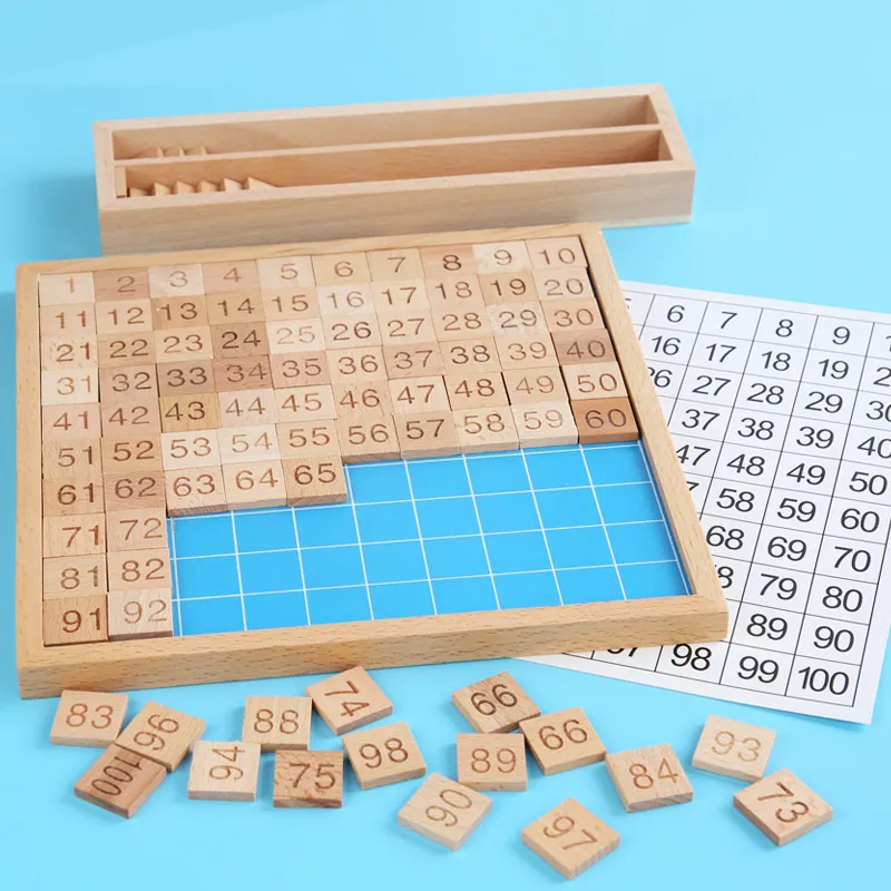 Wooden Math Learning Board Toy Montessori 1-100 Numeri consecutivi Centinaia di legno Numero Board Digital Learning for Toddler