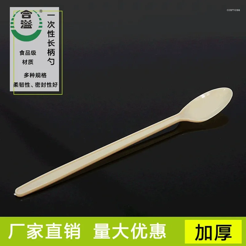 Disposable Flatware Long Handled Spoon Plastic 10-18Cm Grass Jelly Double Skin Milk Ice Soup Sundae