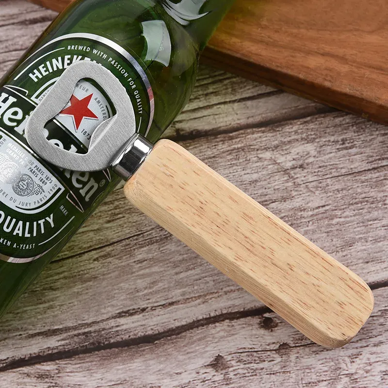 10pcs / lot ouvre-bouteille en bois bière de bière de bière ouvre-boîte de cuisine ménage outils pour la poignée à la maison