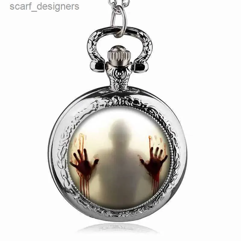 Pocket Watches Bronze/Silver Zombie Design Quartz Pendant Pocket Bästa gåva till American Drama Fans Y240410