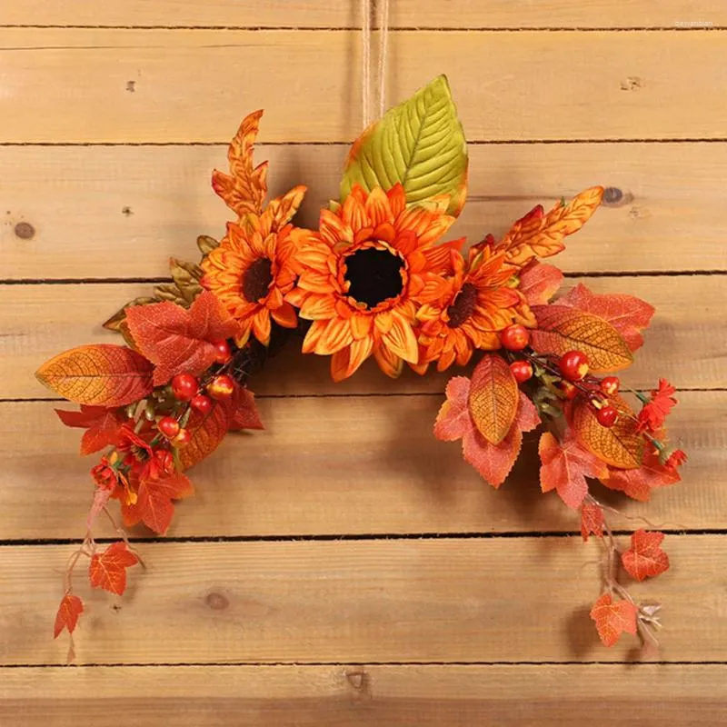 Decorative Flowers Pendant Autumn Door Hanging Decoration Artificial Swag Wooden Garland