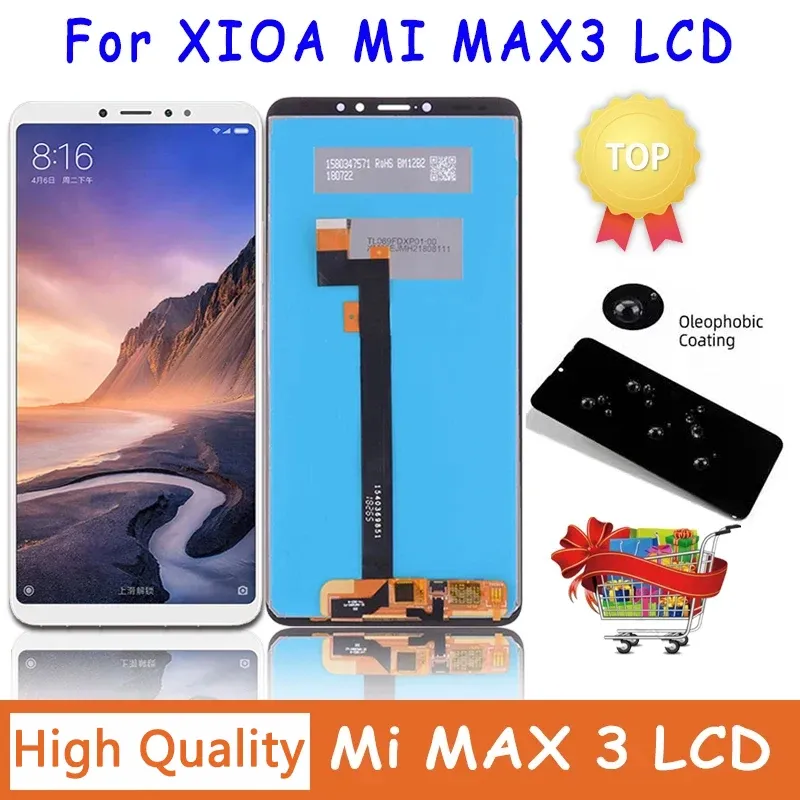 6.91 "Oryginalny dla Xiaomi MAX3 LCD Wyświetlacz Digitizer Digitizer dla Xiaomi Mi Max 3 M1804E4 Ekran LCD Wymiana z ramką z ramką