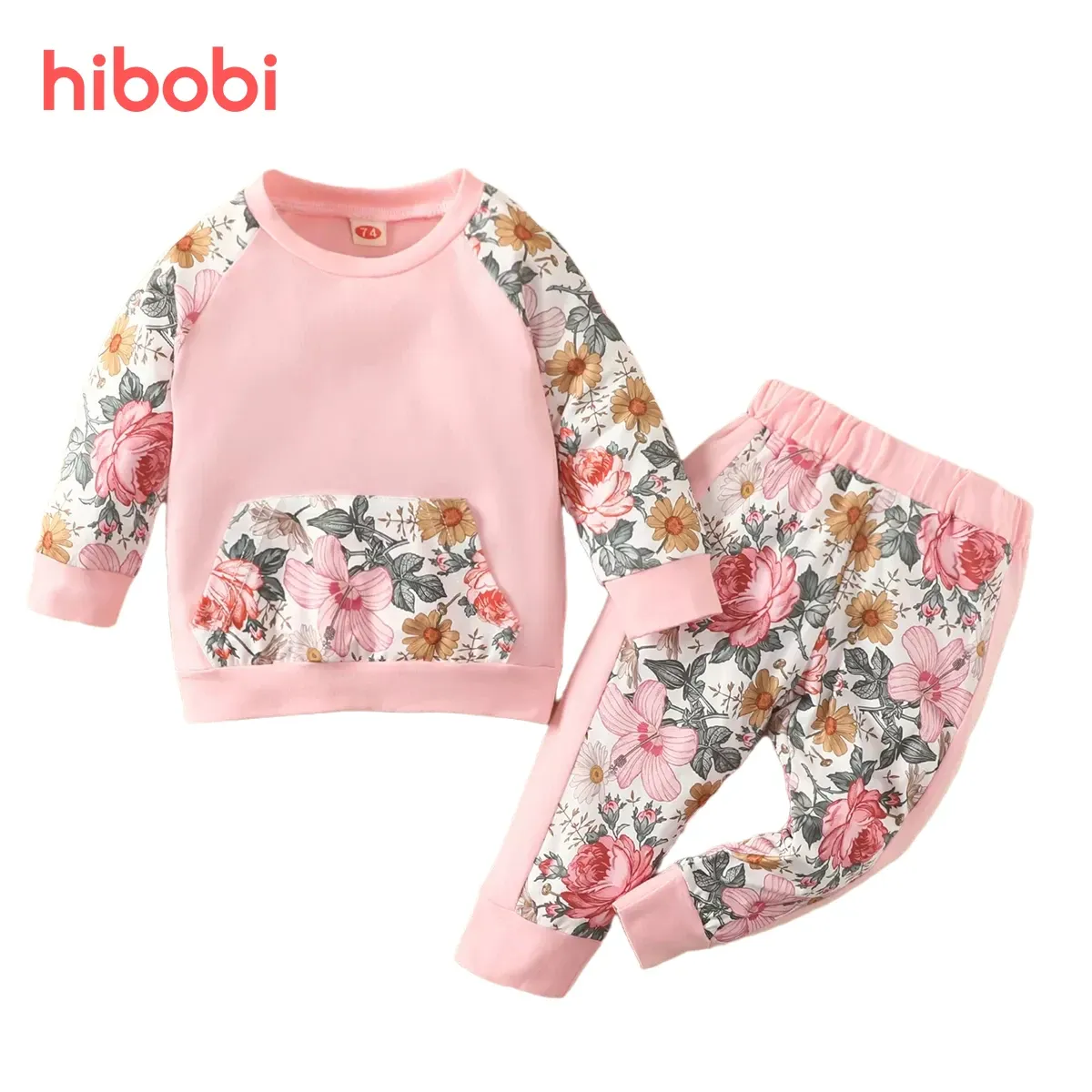 Hose Hibobi Kleinkind Blumenfarbe Colorblock Pullover Hosen Baby Girl Kleidung Neugeborene Baby Herbst Casom Cotwon Combed Baumwollkostüm