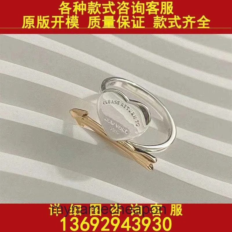 High End Designer Rings Tifancy 925 Silver V Gold Material Enkel mode mångsidig ny kärlek Arrow Ring Original 1: 1 med riktig logotyp