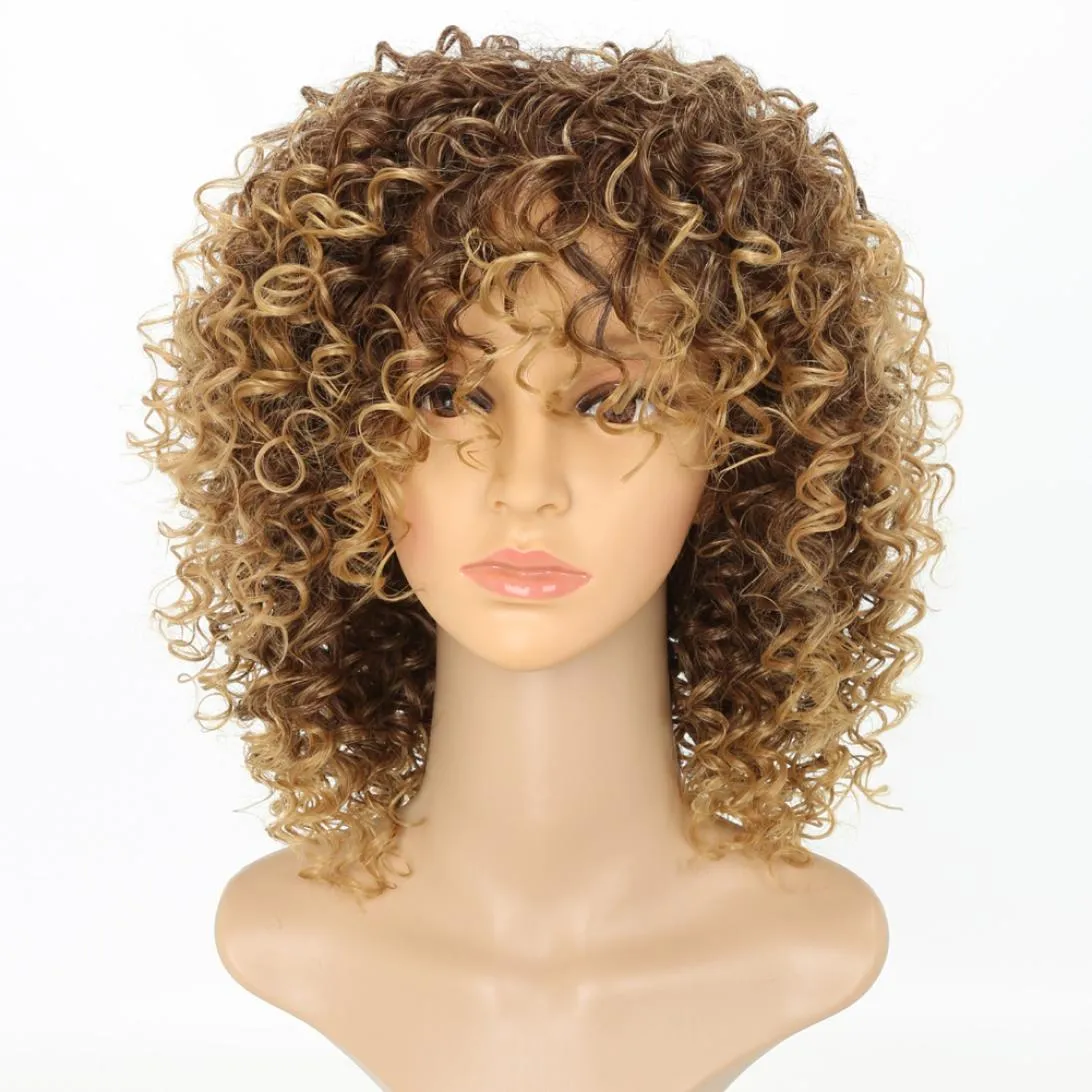 Kinky krullende pruiken voor zwarte vrouwen blonde synthetische haarkleur T2730 blonde Afro -pruik 16 inches6861423