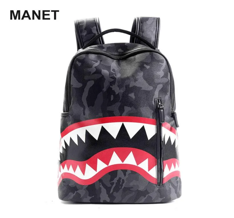 Pu Shark Designer Bag 156Inch Grid Luxury Ryggsäck för manlig stor kapacitet axlar män Travle Laptop Mochilas Escolar1616029