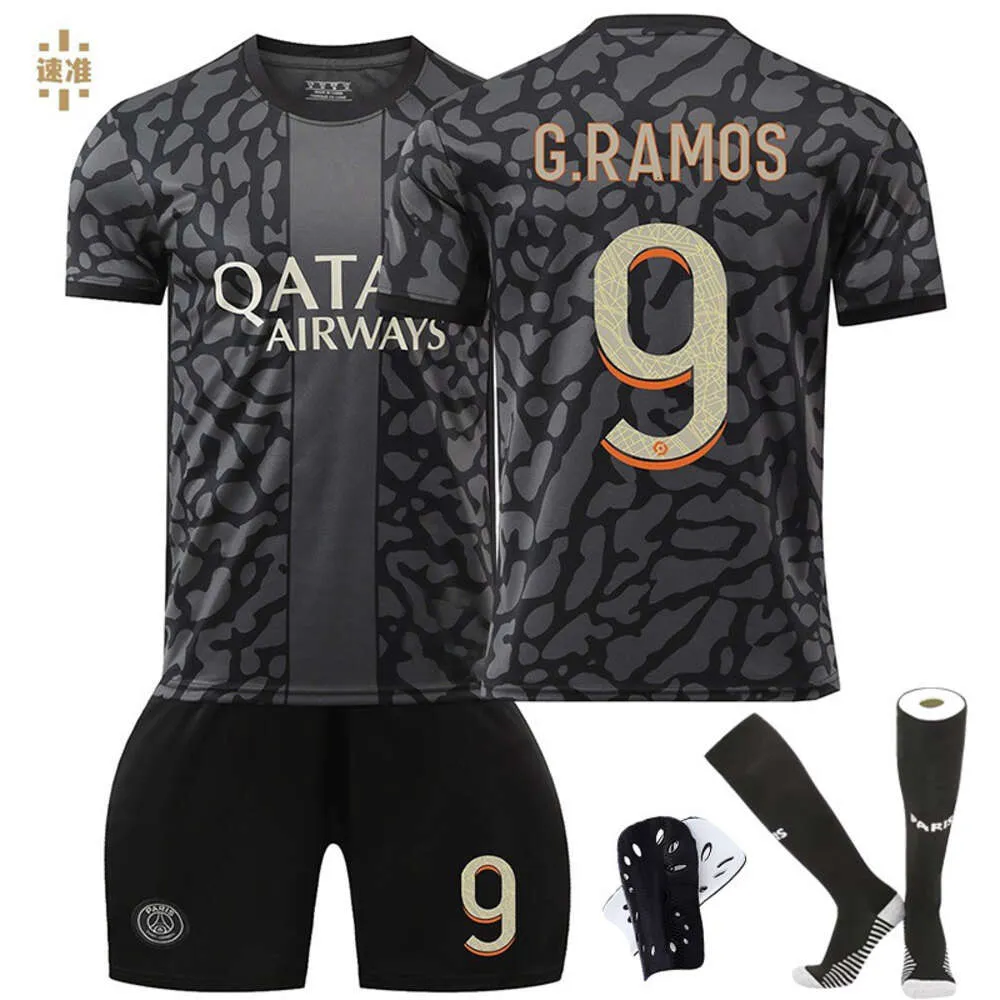 2324 Paris 2 Auswärtsschwarz Nummer 7 Mbappe li Gangren Childrens Adult Football Trikot Set