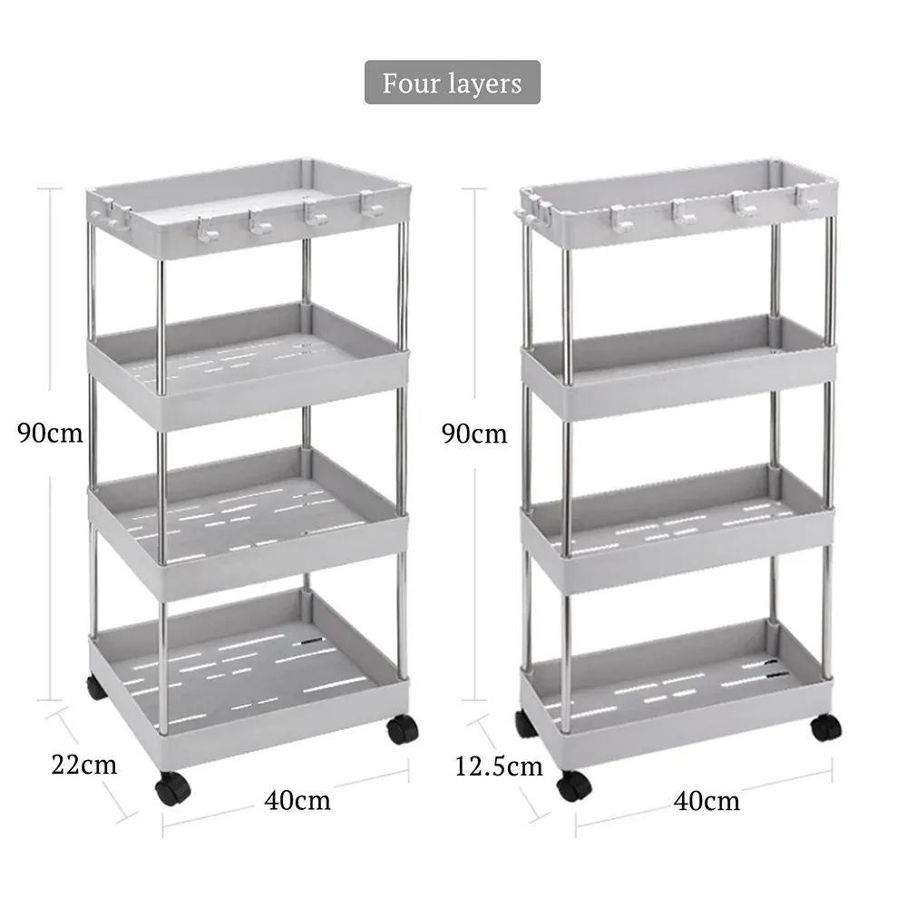 4 Organisateur mobile à 3 niveaux avec roues Chariot de rangement en plastique en plastique chariot de rangement multifonctionnel pour cuisine de la chambre à coucher