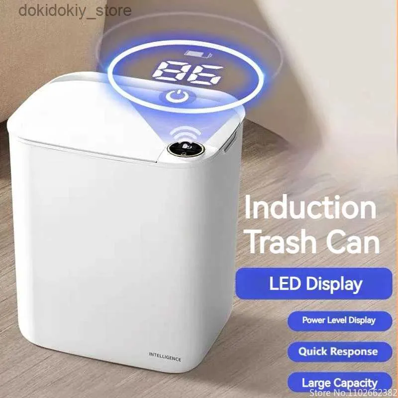 Afvalbakken 18L Type-C Oplaadbare Smart Sensor Trash Can met display Automatische inductie Wastebin voor badkamer Keuken Toiletafvalbasket L49