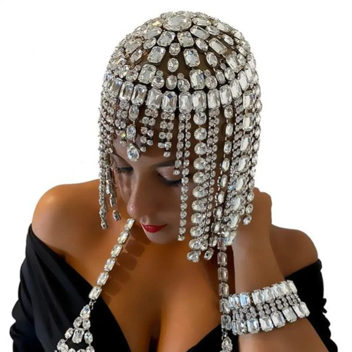 Stonefans Rhinestone Hair Chains For Women Glitter... From 