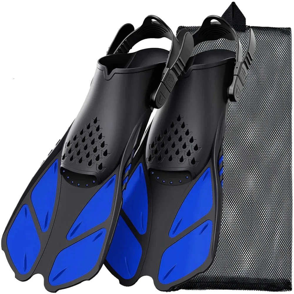 Snorkel Fins Adjustable Buckles Swimming Flippers Short Silicone Scuba Diving Shoes Open Heel Travel Size Adult Men Womens 240407