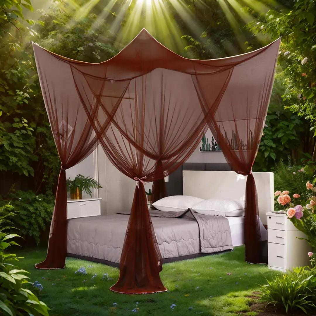 Luksusowy dekoracje Fourdoor Big Syceal Decor Mosquito Net Canopy Kingqueen podwójny rozmiar mody kawy Kolor Netting 240407