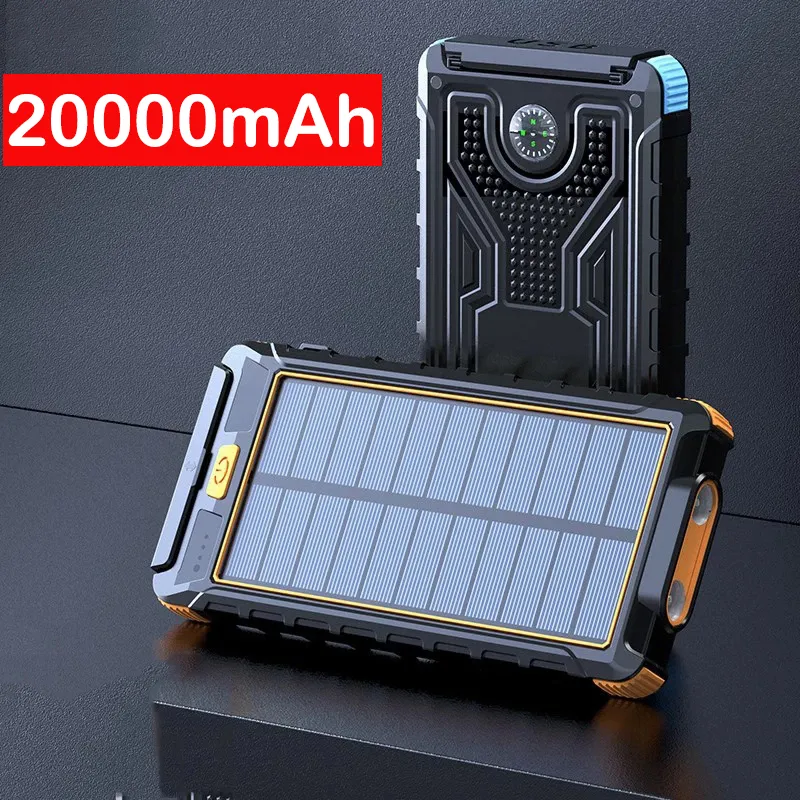 Solar Power Bank 20000mAh Charging Portable Poverbank Carregador de bateria PowerBank 20000 Mah para iPhone 14 Xiaomi Samsung