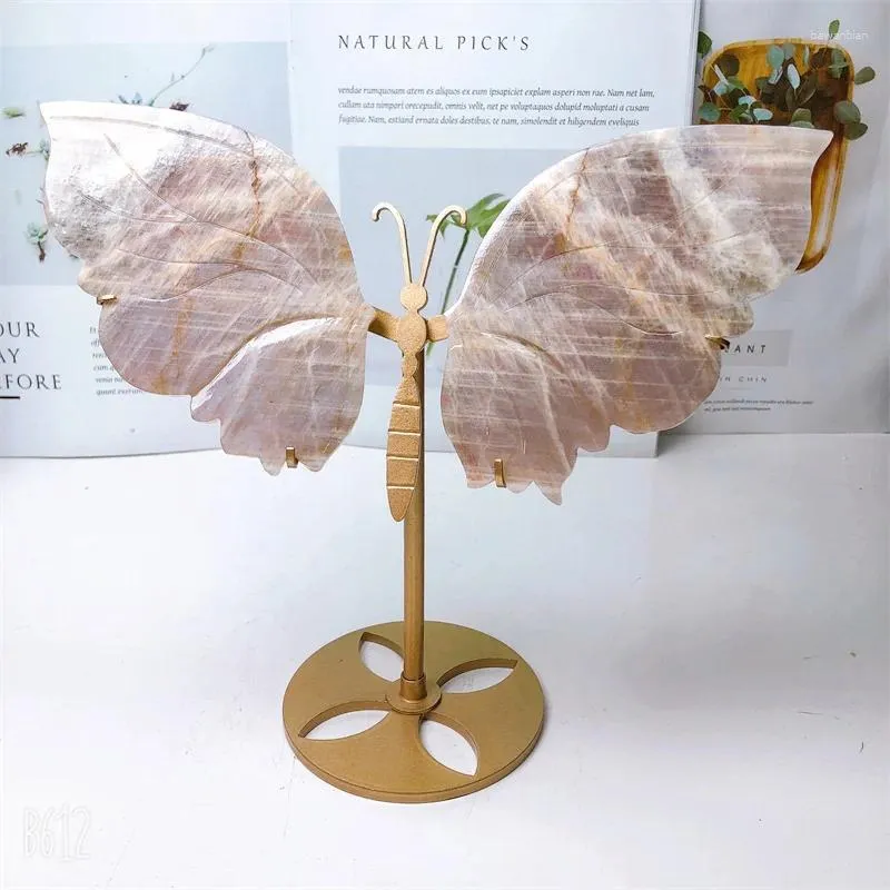 Figurki dekoracyjne Naturalne Kamienne Kamienne Skrzydła Butterfly Crystal rzeźbia uzdrawianie Piękny prezent urodzinowy Moda Świąteczna dekoracja domu