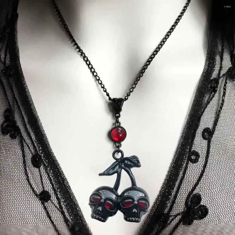 Подвесные ожерелья Готическая черепа Черри Очарование Ожерелье Женское мужчина