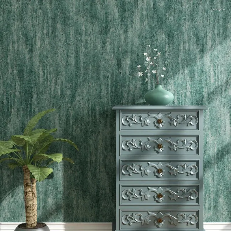 Wallpapers stijl American Vintage Green Wall Papers Home Decor Waterdichte vaste kleur Leer Wallpaper Roll voor woonkamer slaapkamer muren