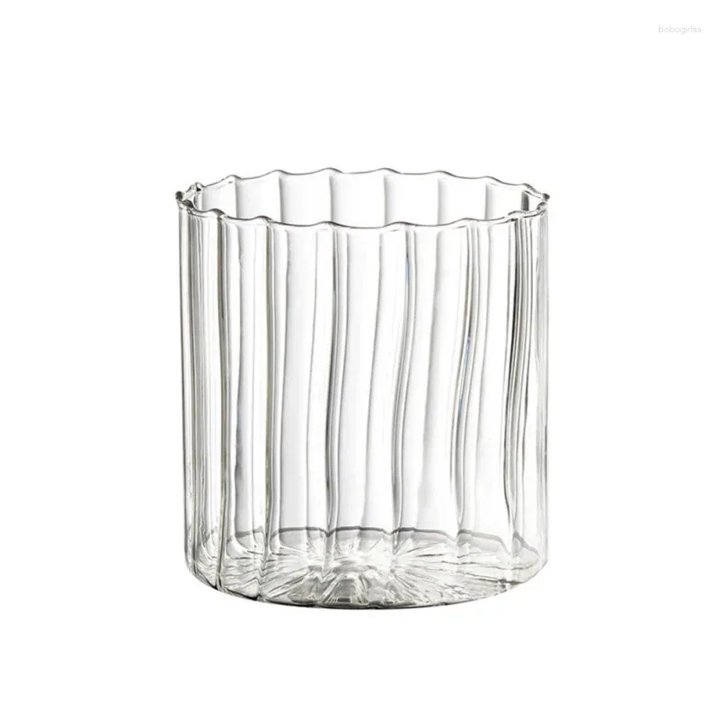 Cups Saucers Corrugated Glass Striped Cup Heat-resistant Tea Milk Milkshake Multi-purpose Light Breakfast Large 350ml
