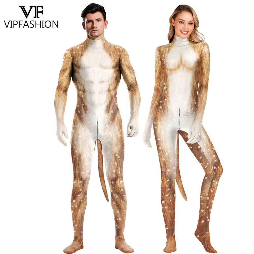 VIP Fashion Men Women Animal Cosplay Costume Crotch Zipper Zentai Bodysuits Unisex Disguisement Par Jumpsuits With Dog Tail