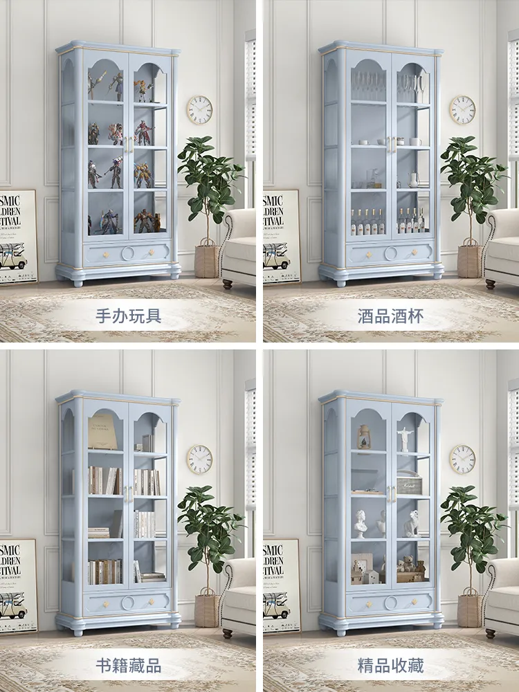 Luxury Solid Wood Bookcase With Glass Door Bookcase Nordic Storage Cabinet Wine Cabinet Display Cabinet