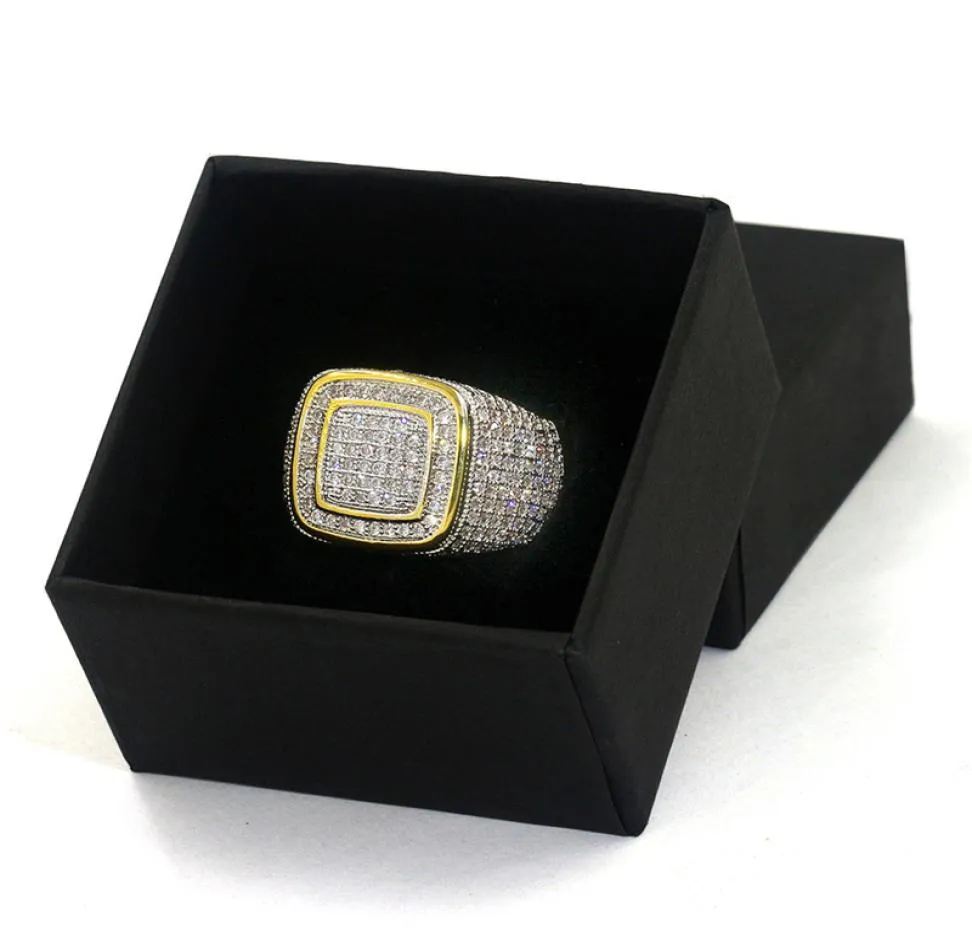 Mens Rings Hip Hop Jewelry Iced Out Diamond Ring Micro Pave CZ Yellow Gold Plated Ring Nice Gift for Friend3189824