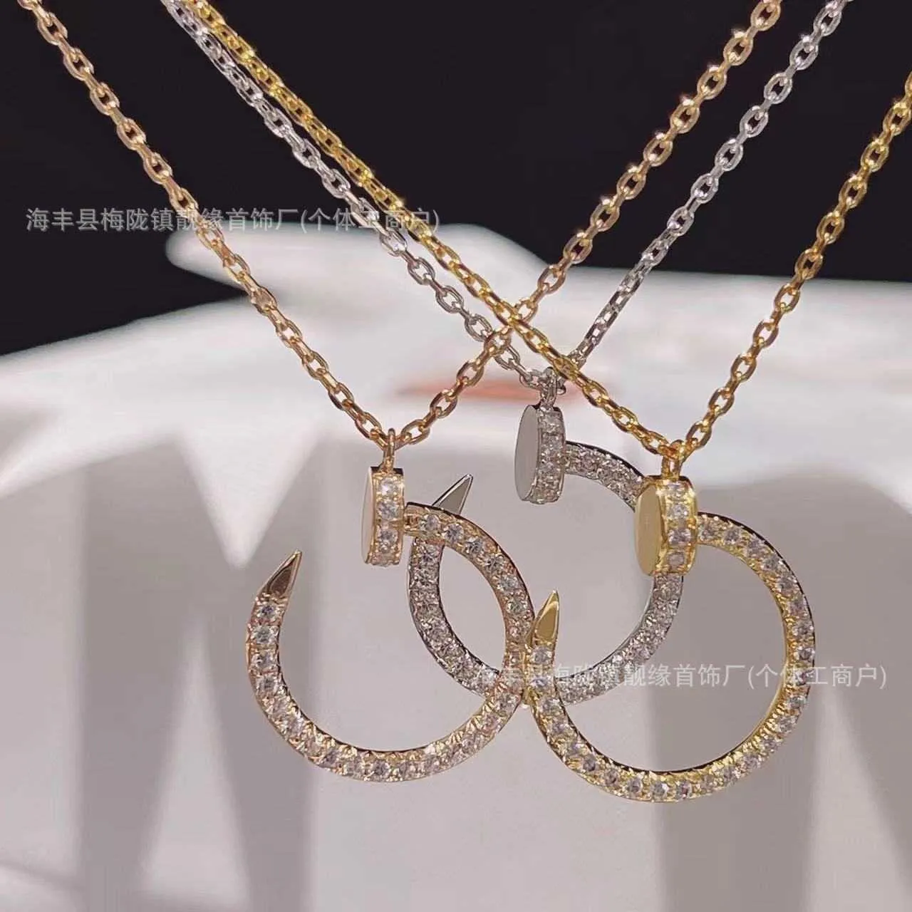 Designer charm S925 Sterling Silver Carter Full Diamond Nail Necklace High Version CNC Fine Carving Color Separation Electroplating 18K