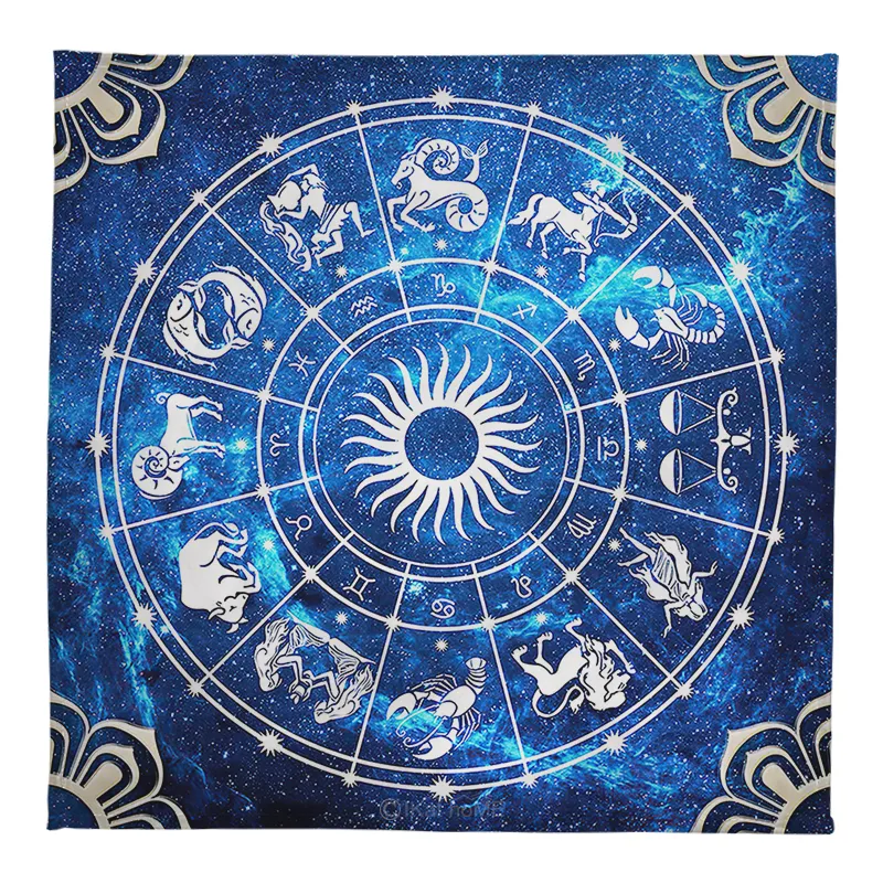 Galaxy Space Zodiac Wheel Tarot mantel de altar de terciopelo