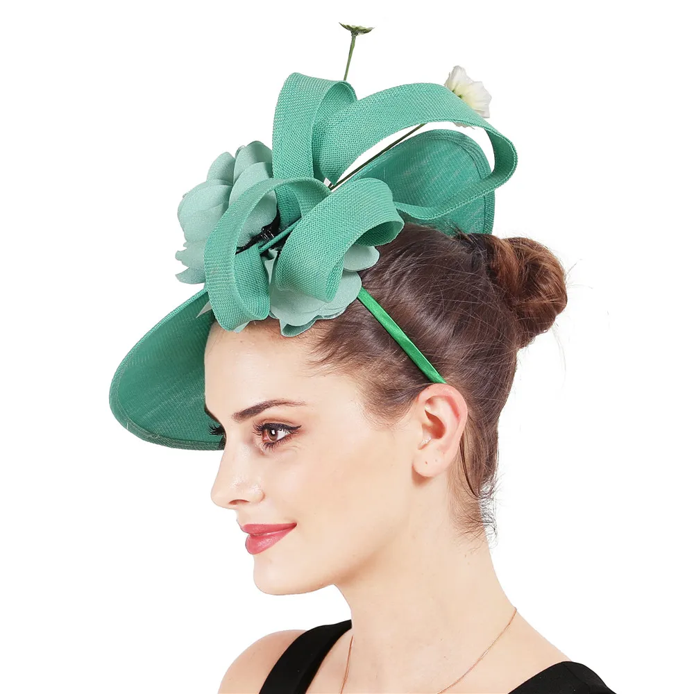 Elegant rosa fjäder fascinator bröllop brud hårklippshatt för fest cocktail headpiece lady chic blommor mönster huvudbonader