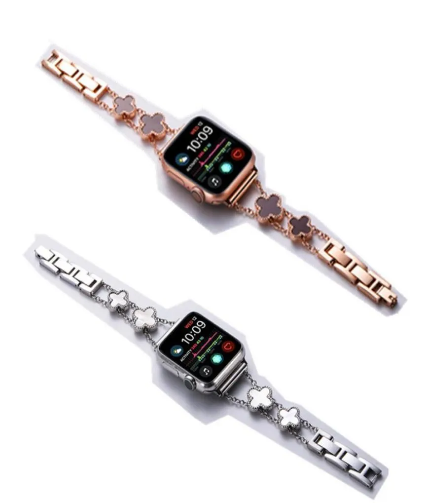 Metallremmar för klockband 44mm 42mm 40mm 38mm 41mm 45mm Four-Leaf Clover Ersättningsrem Iwatch 6 SE 5 4 3 2 1 SmartWatch1795928