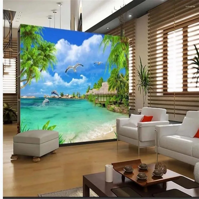 Bakgrundsbilder Blue Beach 3D Landscape Wallpaper Mural Wall Papers för TV -bakgrund