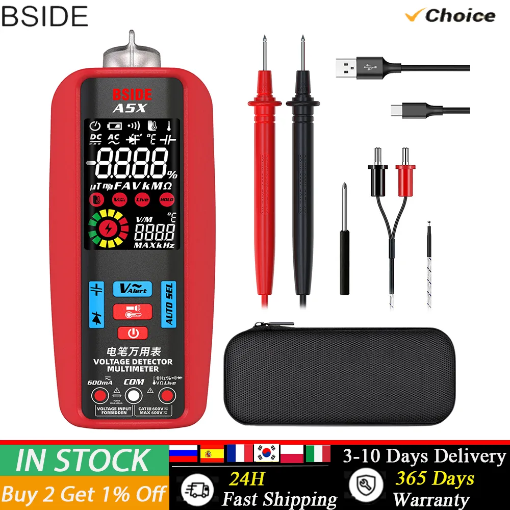 BSIDE A5X Digital Voltage Meter Electrician Tester VFC Hz Capacitor Electric Test Ammeter Inteligent Digital Multimeter Meter