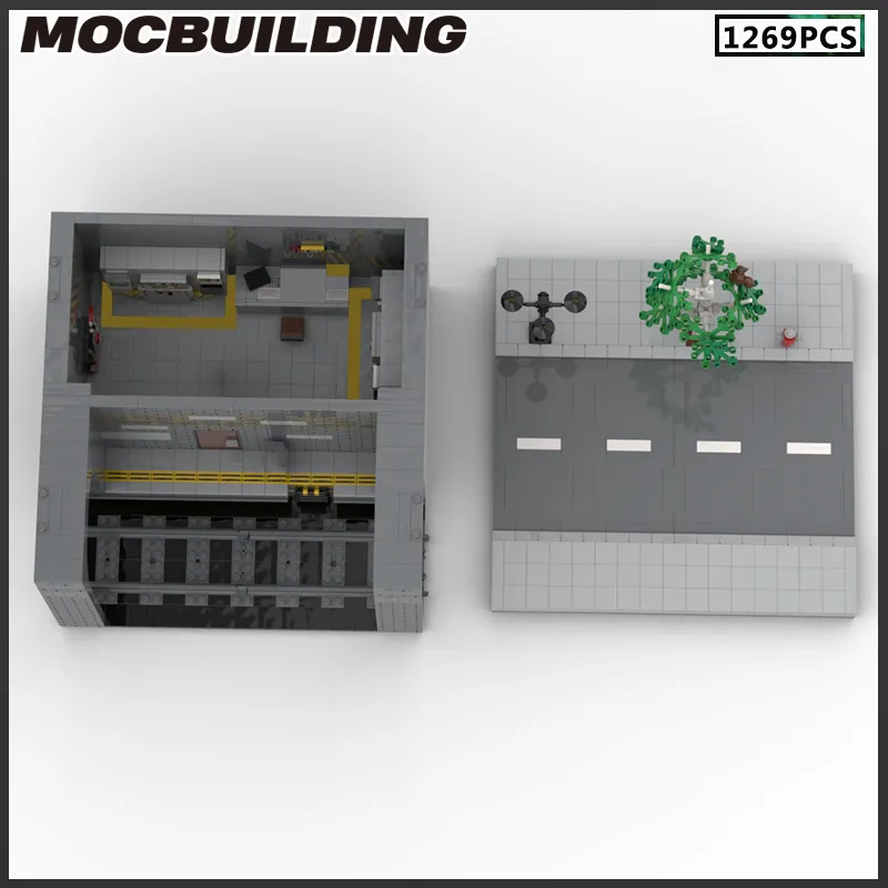 MOC Building Blocks Subway Maintenance Room Urban Traffic Architectural Model DIY Bricks Creative Assembly Toys Christmas