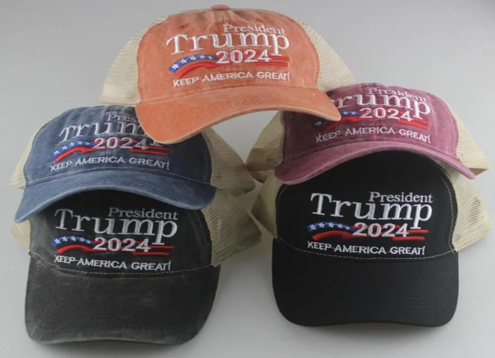 Donald Trump 2024 Baseball Caps patchwork lavé extérieur Rendre l'Amérique à nouveau chapeau président républicain Mesh Sports Cap Ljja241378446
