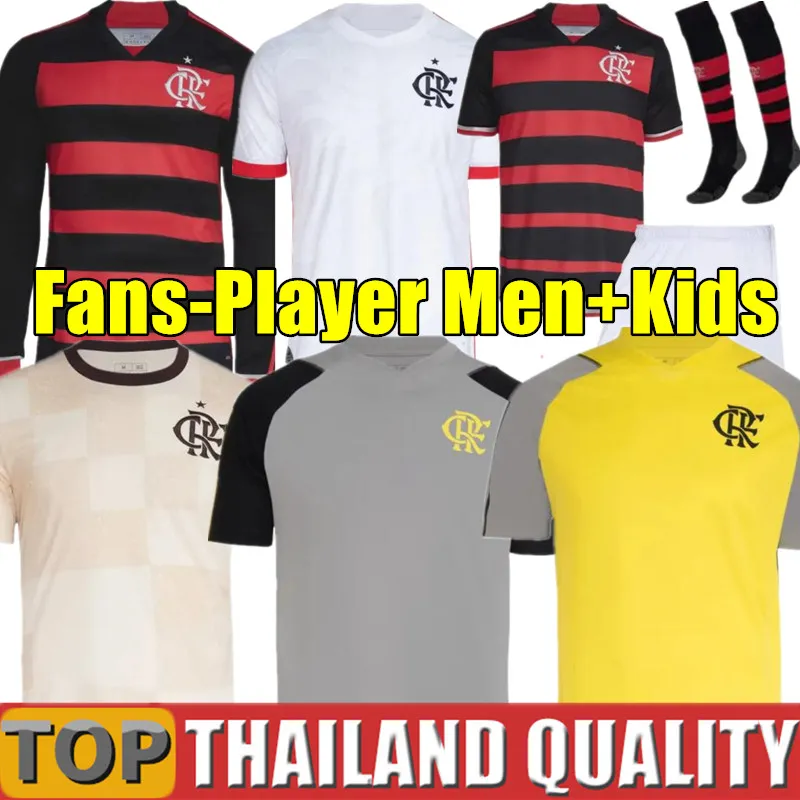 24/25 Flamengo Soccer Jerseys 2024 2025 Football Terts Men Sets Kids Kit Women Camisa de Futebol Long Sleeve Pedro Diego Gerson Gabi Lorran Pulgar Fans Player Version