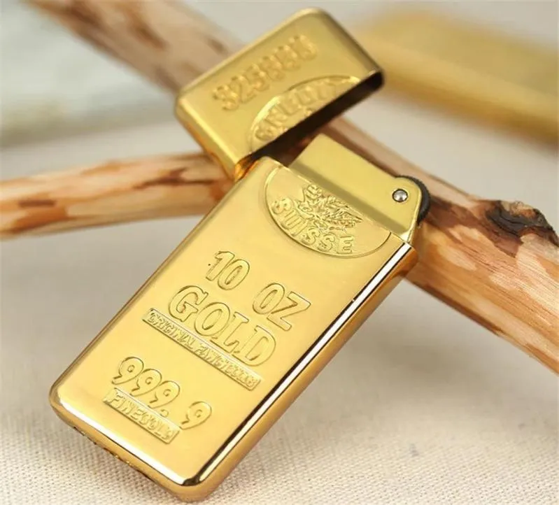 Accessori per sigarette di accendini Fashion Gold Bar Shape Shape Butane Gas Ruota in metallo più leggero Inventario intero 6594298
