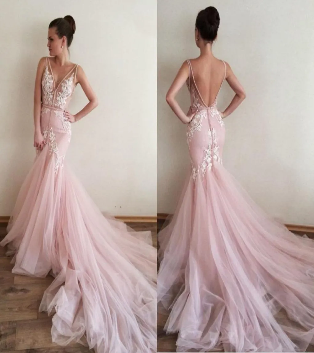 Элегантный румянец розовый глубокий v Neck Prom Evening Dress Formal Platers Lace Applique Tule Court Ruffles Ruffles Desi9114147