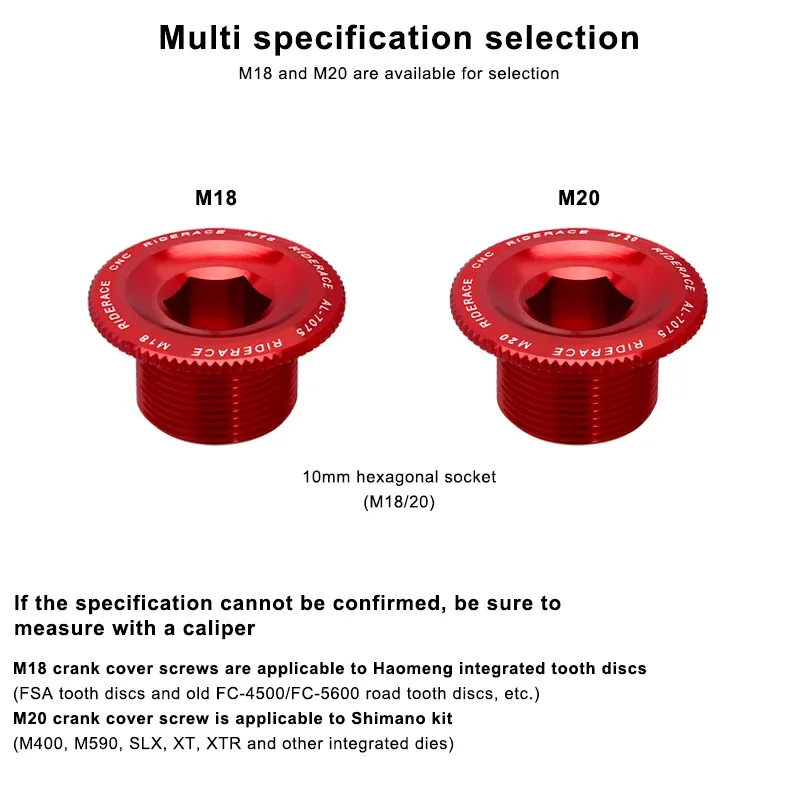 Riderace Bicycle Crank deksel M20 M19 M18 CNC MTB Road Bike Bottom Bracket Schroef Lichtgewicht BB kettingwielboutkap voor Shimano