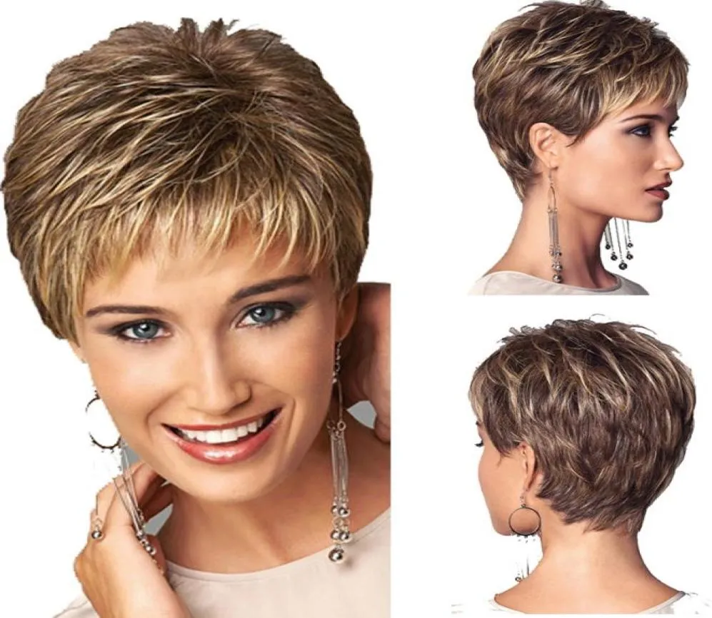 Mulheres curtas fofas de peruca marrom dourada sintética Cospy Party Wigs Cabelo de fibra de alta temperatura para moda European American Dies6769022